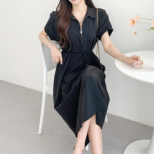 TDN-0150  여성 심플 스트랩 벨트 집업 A 원피스 
